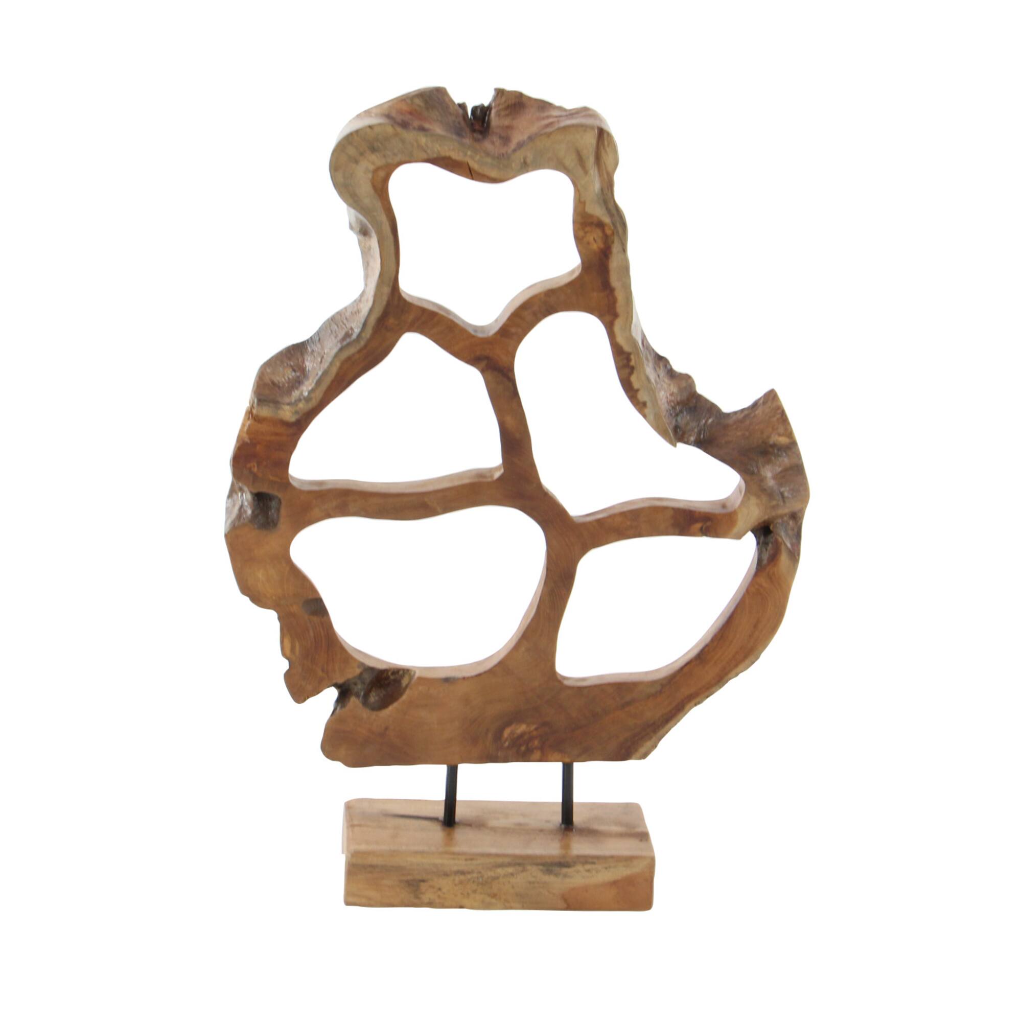 25" Brown Teak Wood Contemporary Sculpture